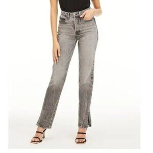 NEW! GOOD AMERICAN GOOD BOY SPLIT HEM ULTRA HIGH RISE STRAIGHT LEG STRETCH 6/28